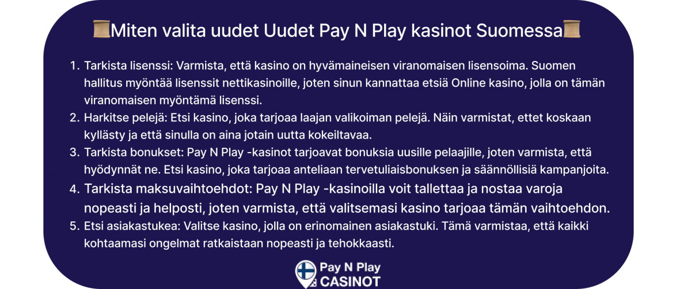 miten valita uudet uudet pay n play kasinot suomessa
