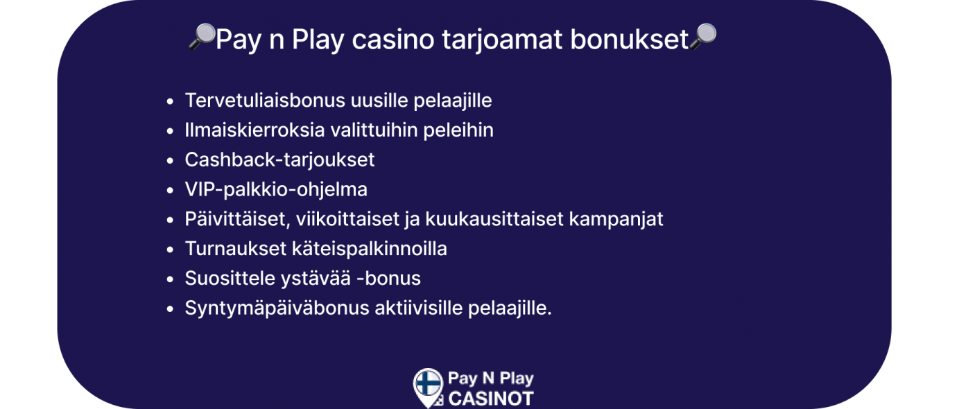pay n play casino tarjoamat bonukset